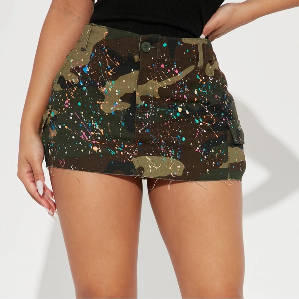 Camo Cargo Micro Mini Skirt (Multicolor, Small)